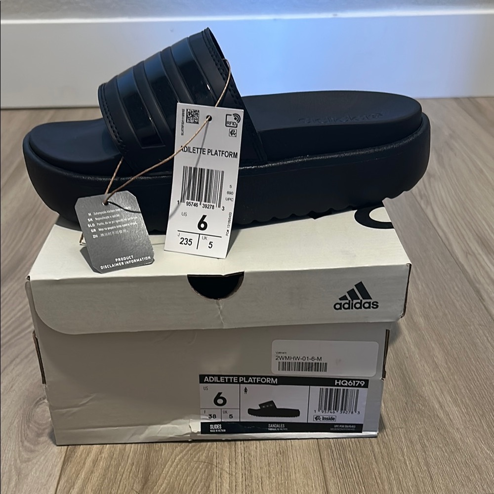 Adidas Women’s Black Adilette Platform Slides